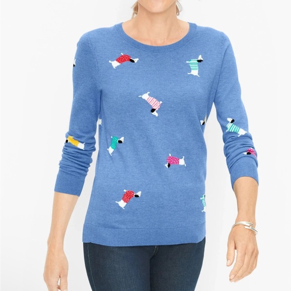 Talbots Sweater Blue Dogs Dachshunds Print womens Plus 2X - Picture 1 of 10
